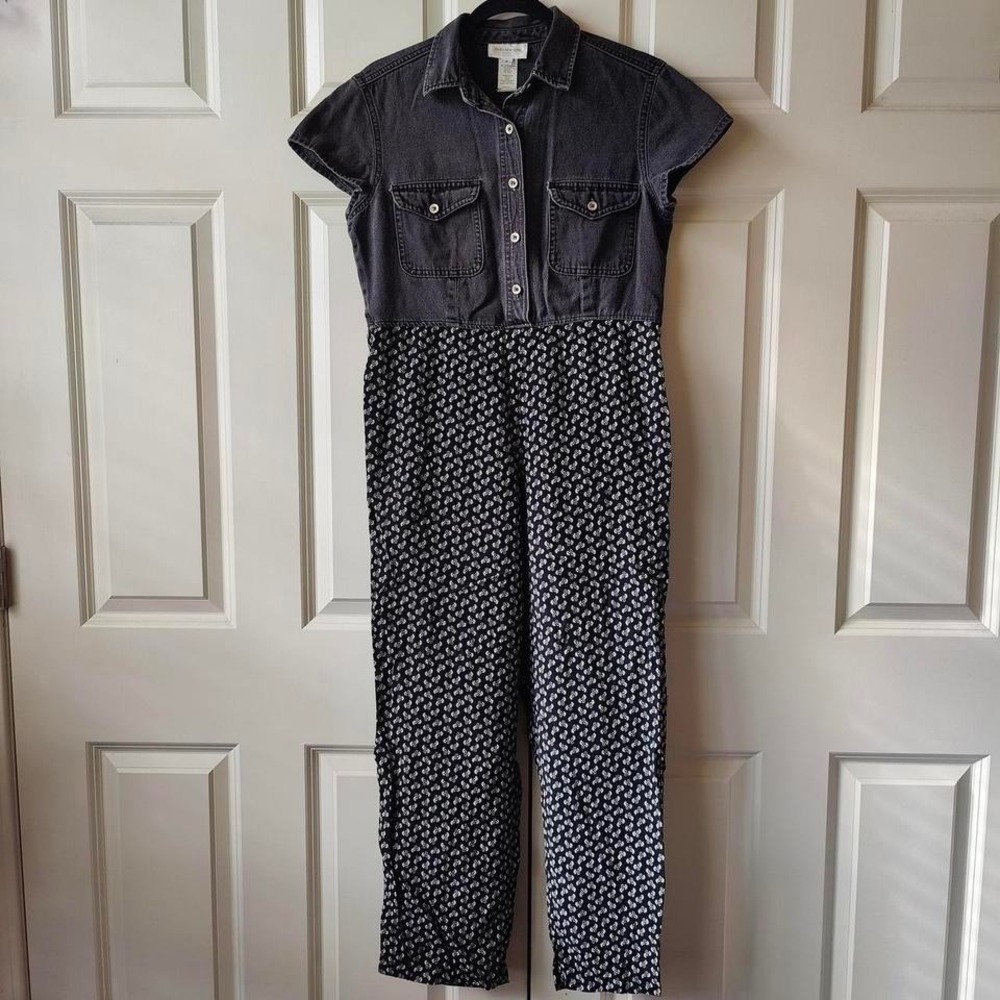 VTG 90s Denim Floral Jumpsuit Tencel Blend USA Twee Nostalgic Jones New York Pet